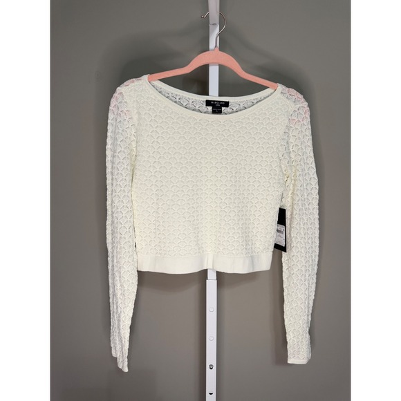 Guess by Marciano Sweaters - Marciano by GUESS Cream Textured Lace Knit Crop Sweater L NWT $280‎